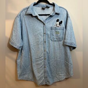 Vtg Mickie Unlimited Top Women 22W/24W Blue Denim Button-Up Embroidered 90s
